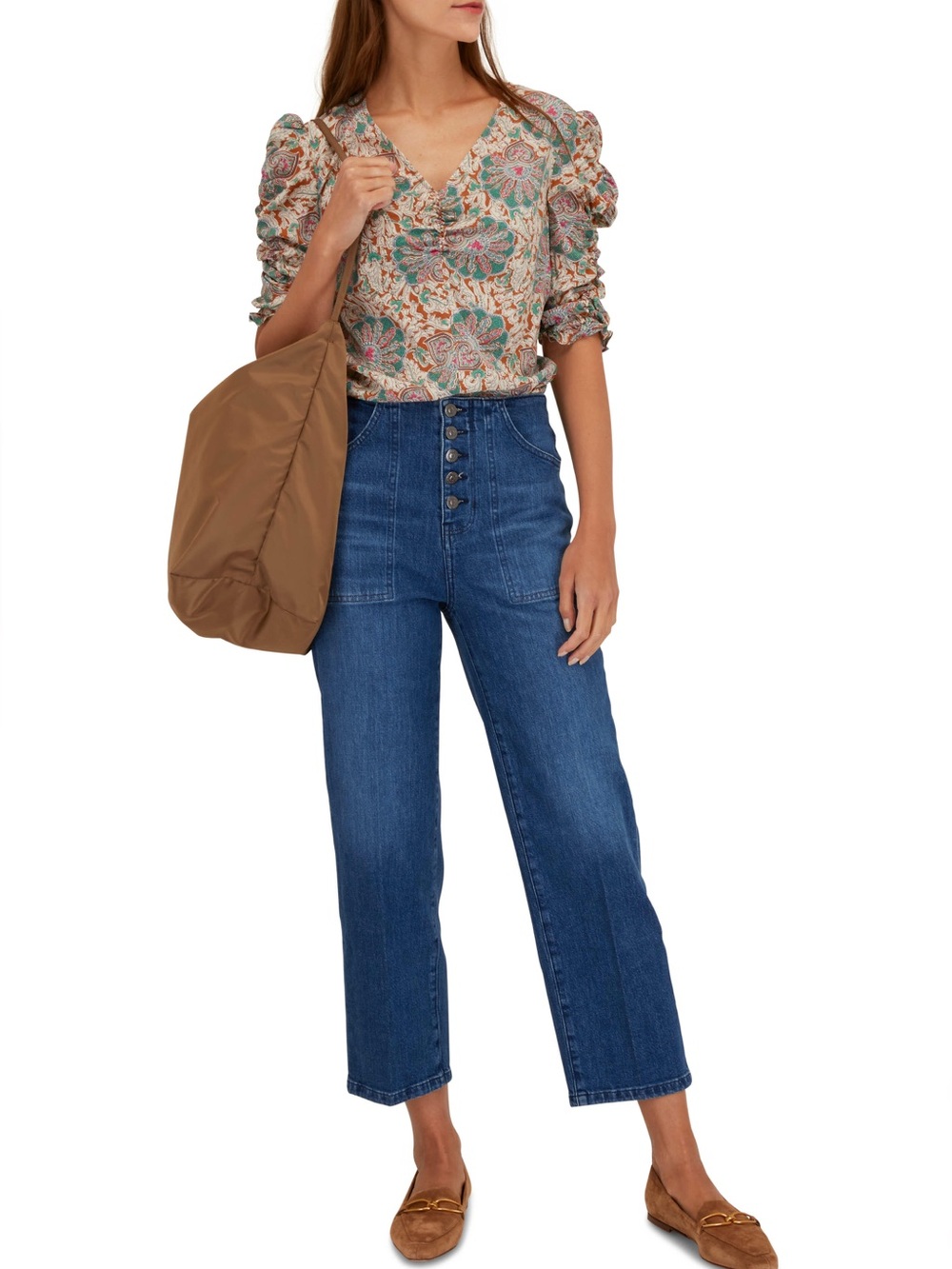 VERONICA BEARD Henrieta Carnation Medallion Floral Print Silk Top